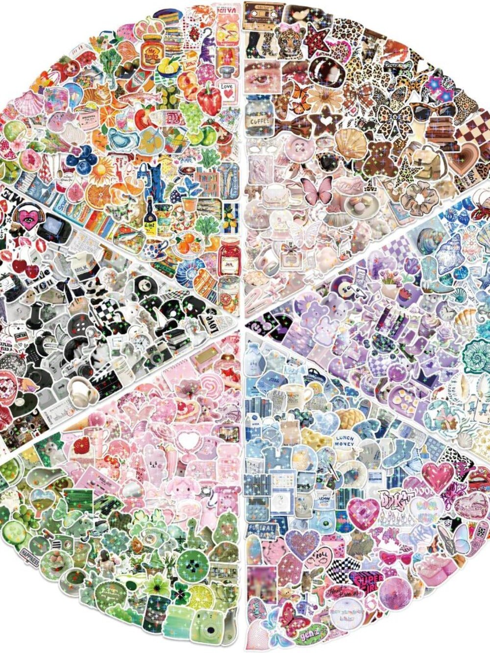 600PCS Aesthetics Stickers, Holographic Aesthetic Stickers for Water Bottles, Y2